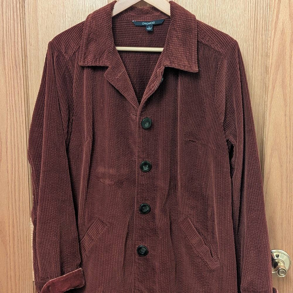 Chadwicks Woman's Corduroy Utility/Chore Deep Red/Rust Jacket. Size Large